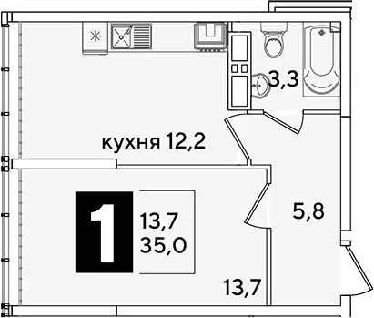 Планировка 1-к.кв