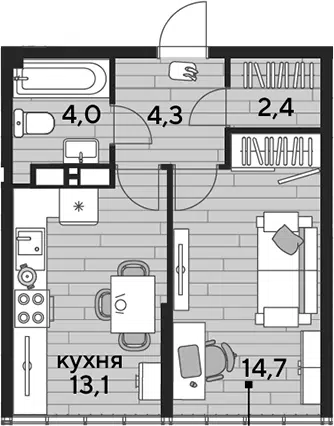 Планировка 1-к.кв