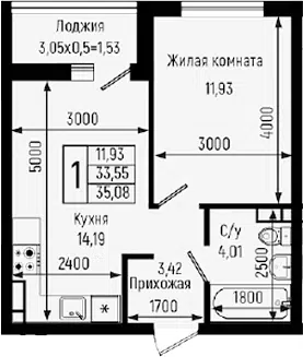 Планировка 1-к.кв