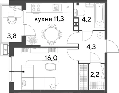 Планировка 1-к.кв