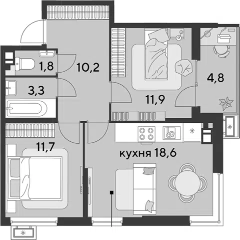 Планировка 3Е-к.кв