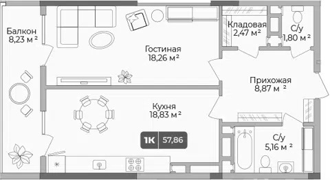 Планировка 1-к.кв