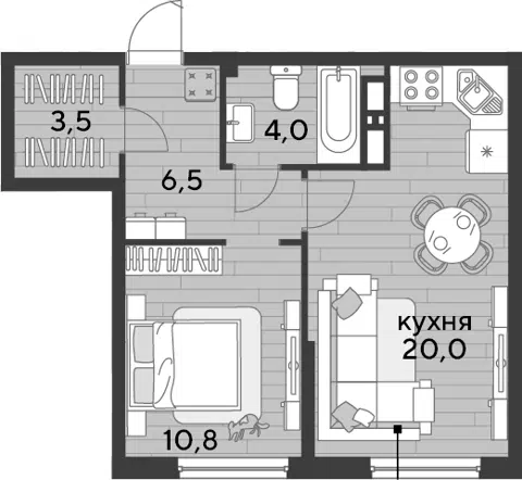 Планировка 1-к.кв