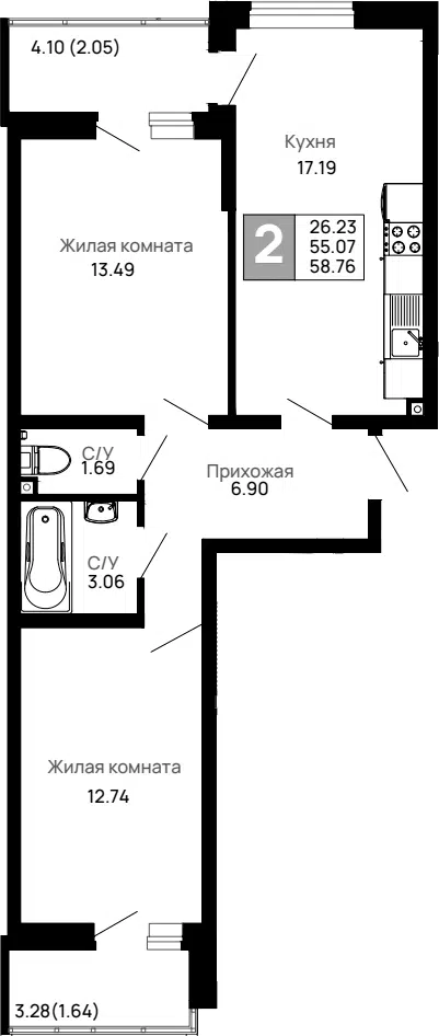 Планировка 2-к.кв