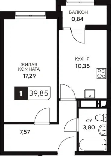 Планировка 1-к.кв