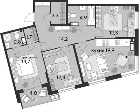 Планировка 4Е-к.кв