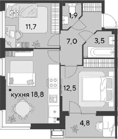 Планировка 3Е-к.кв