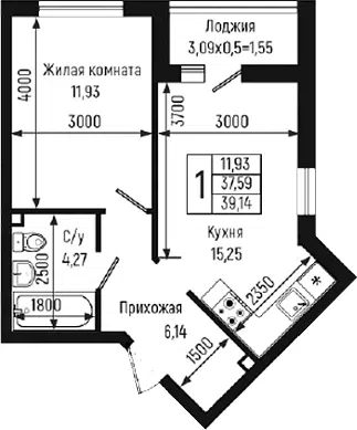 Планировка 1-к.кв