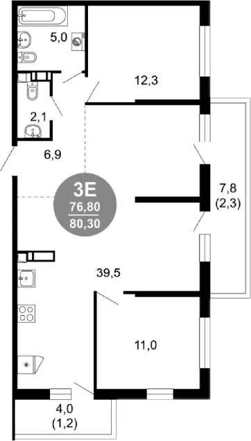 Планировка 3Е-к.кв