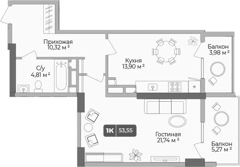 Планировка 1-к.кв