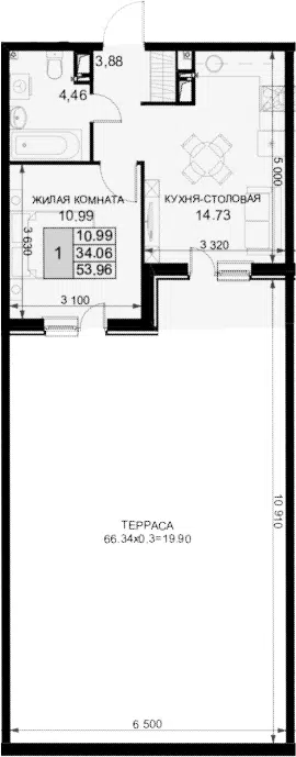Планировка 1-к.кв
