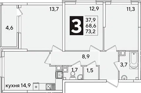 Планировка 3-к.кв