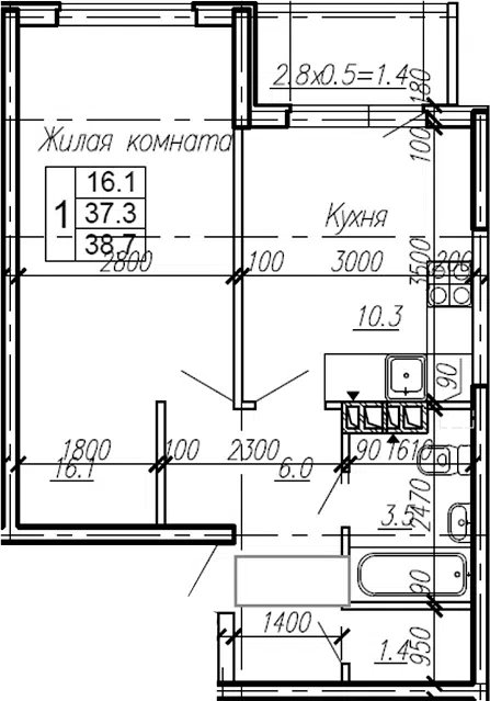 Планировка 1-к.кв