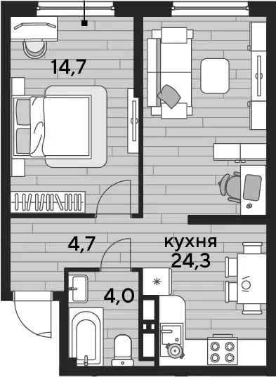 Планировка 1-к.кв