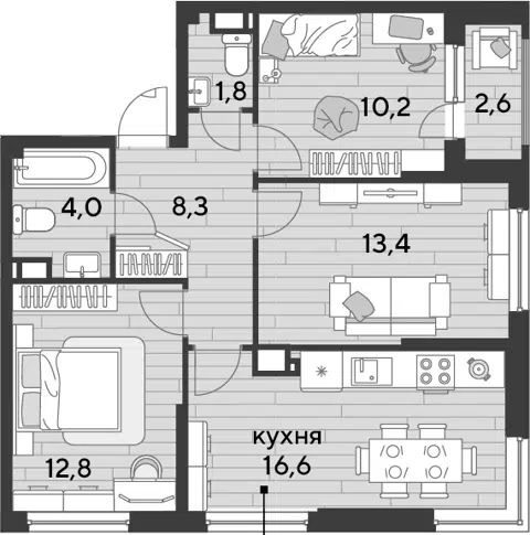 Планировка 3-к.кв