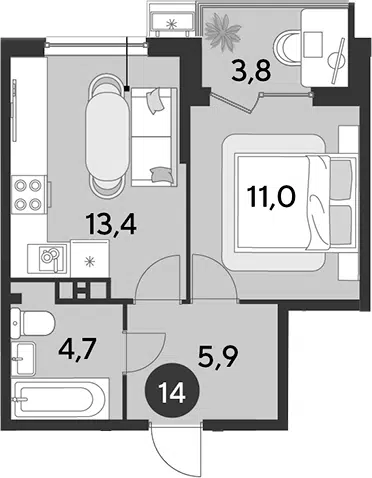 Планировка 2Е-к.кв
