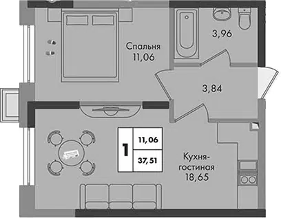 Планировка 1-к.кв