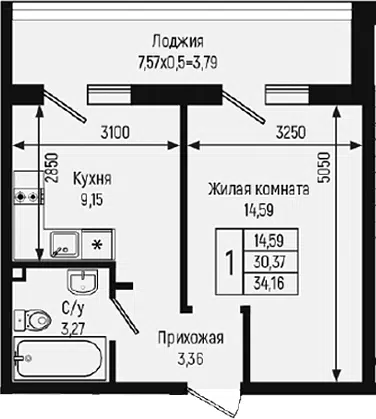 Планировка 1-к.кв