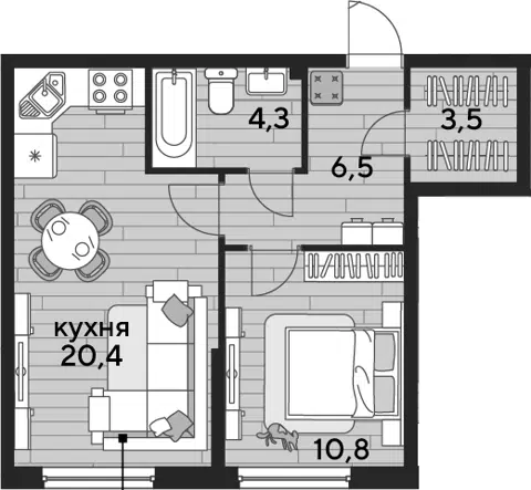 Планировка 1-к.кв