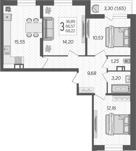 Планировка 3-к.кв