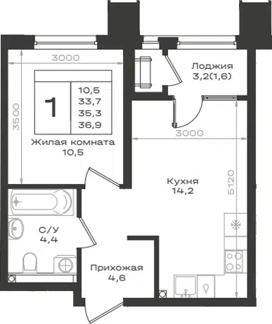Планировка 1-к.кв