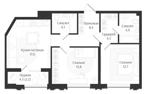 Планировка 3Е-к.кв