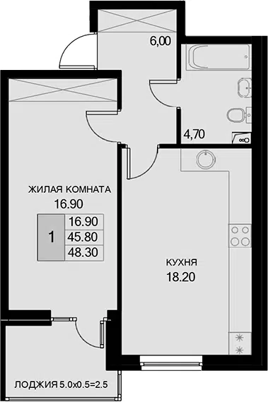 Планировка 1-к.кв