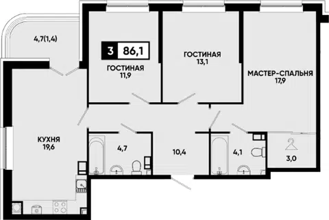 Планировка 3-к.кв