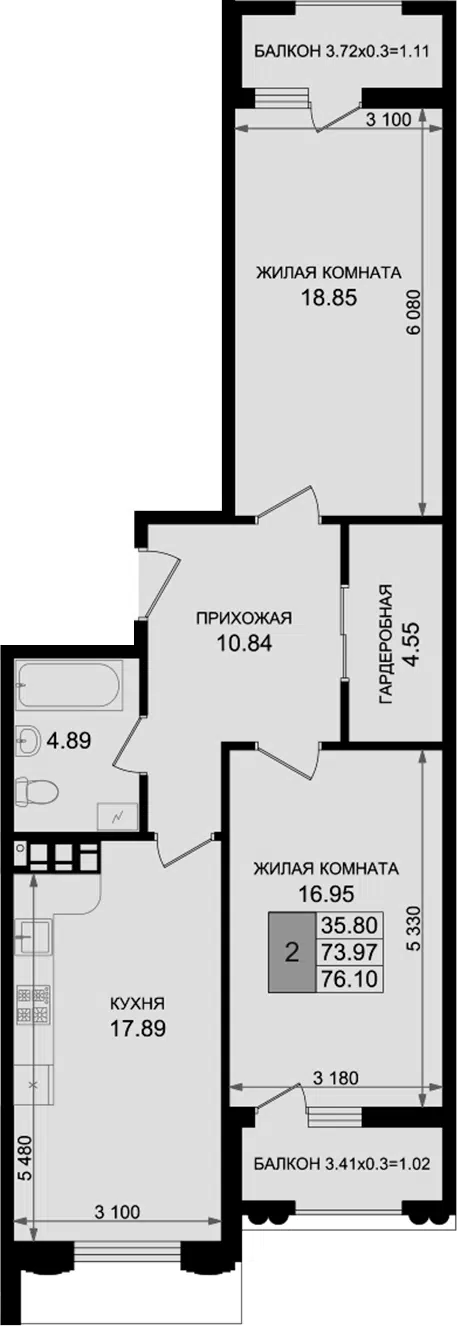 Планировка 2-к.кв