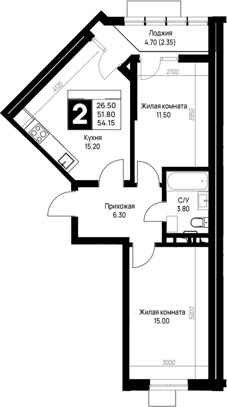 Планировка 2-к.кв