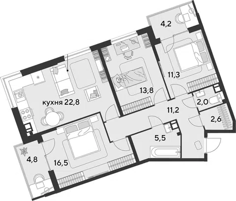 Планировка 4Е-к.кв