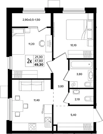 Планировка 3Е-к.кв