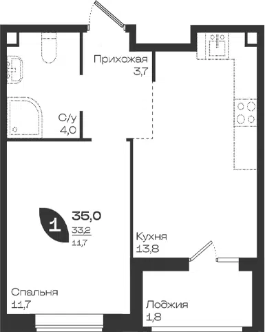 Планировка 1-к.кв