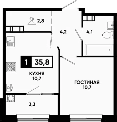 Планировка 1-к.кв