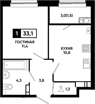 Планировка 1-к.кв