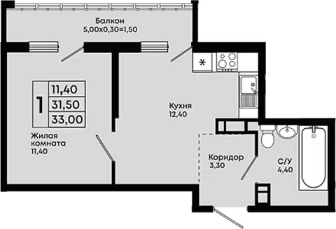Планировка 1-к.кв