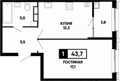 Планировка 1-к.кв