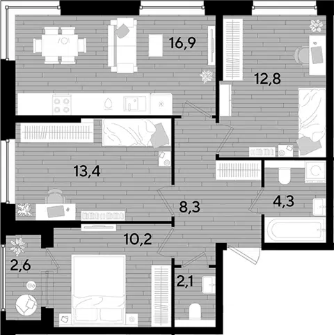 Планировка 3-к.кв