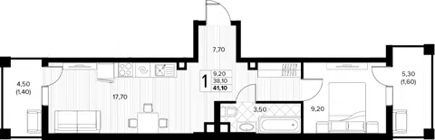 Планировка 1-к.кв