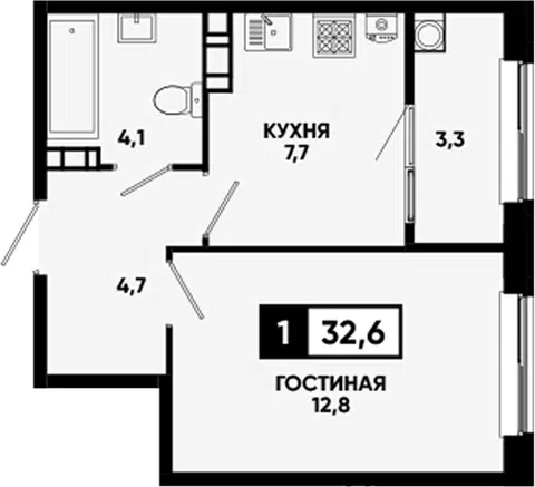 Планировка 1-к.кв