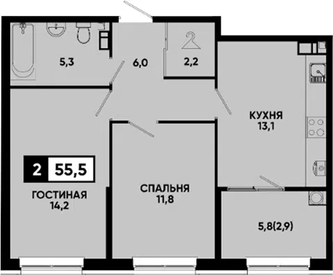 Планировка 2-к.кв