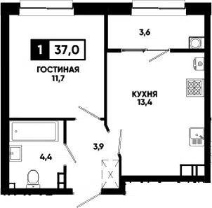 Планировка 1-к.кв