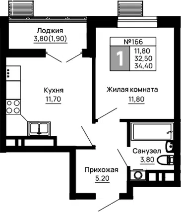Планировка 1-к.кв
