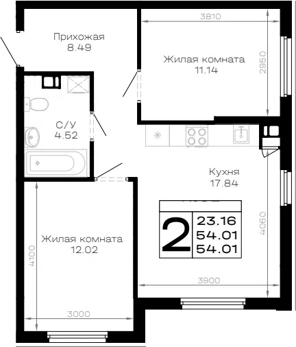 Планировка 2-к.кв