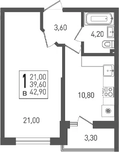 Планировка 1-к.кв