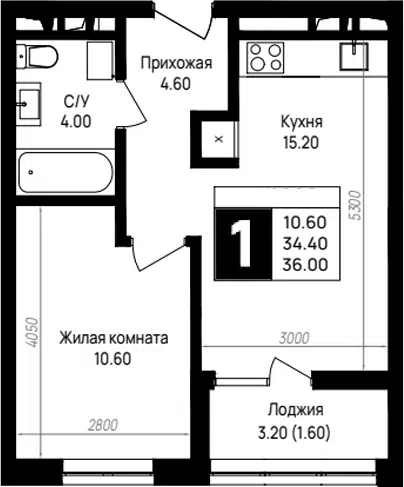 Планировка 1-к.кв