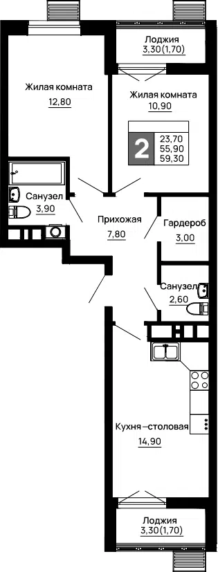 Планировка 2-к.кв