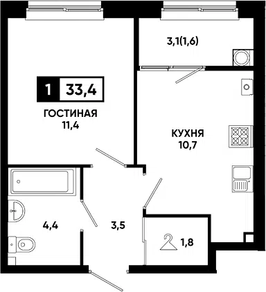 Планировка 1-к.кв