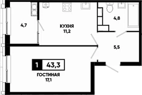 Планировка 1-к.кв