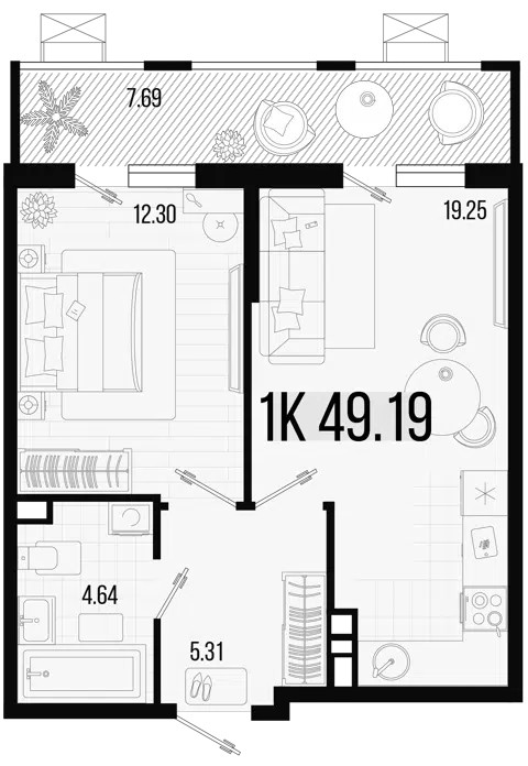 Планировка 1-к.кв